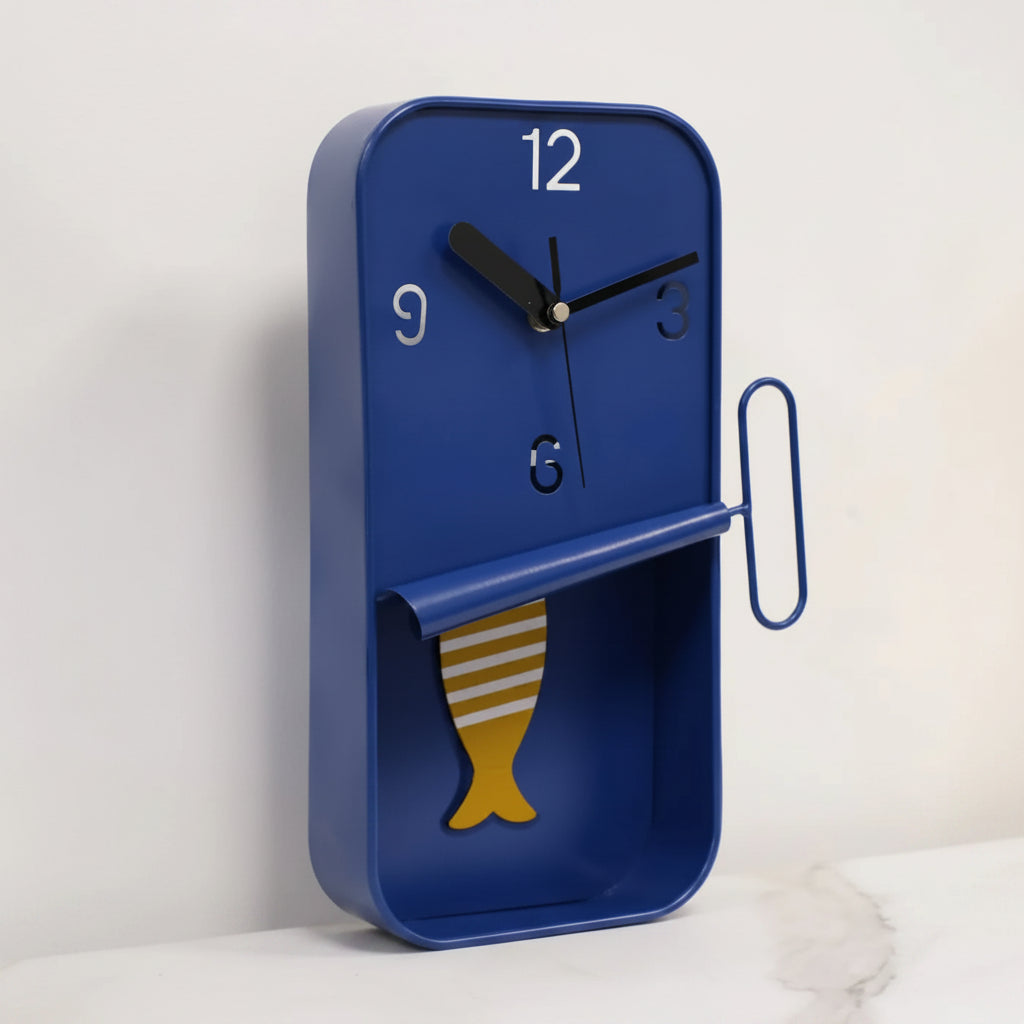Royal Blue Sardine Tin Pendulum Wall Clock