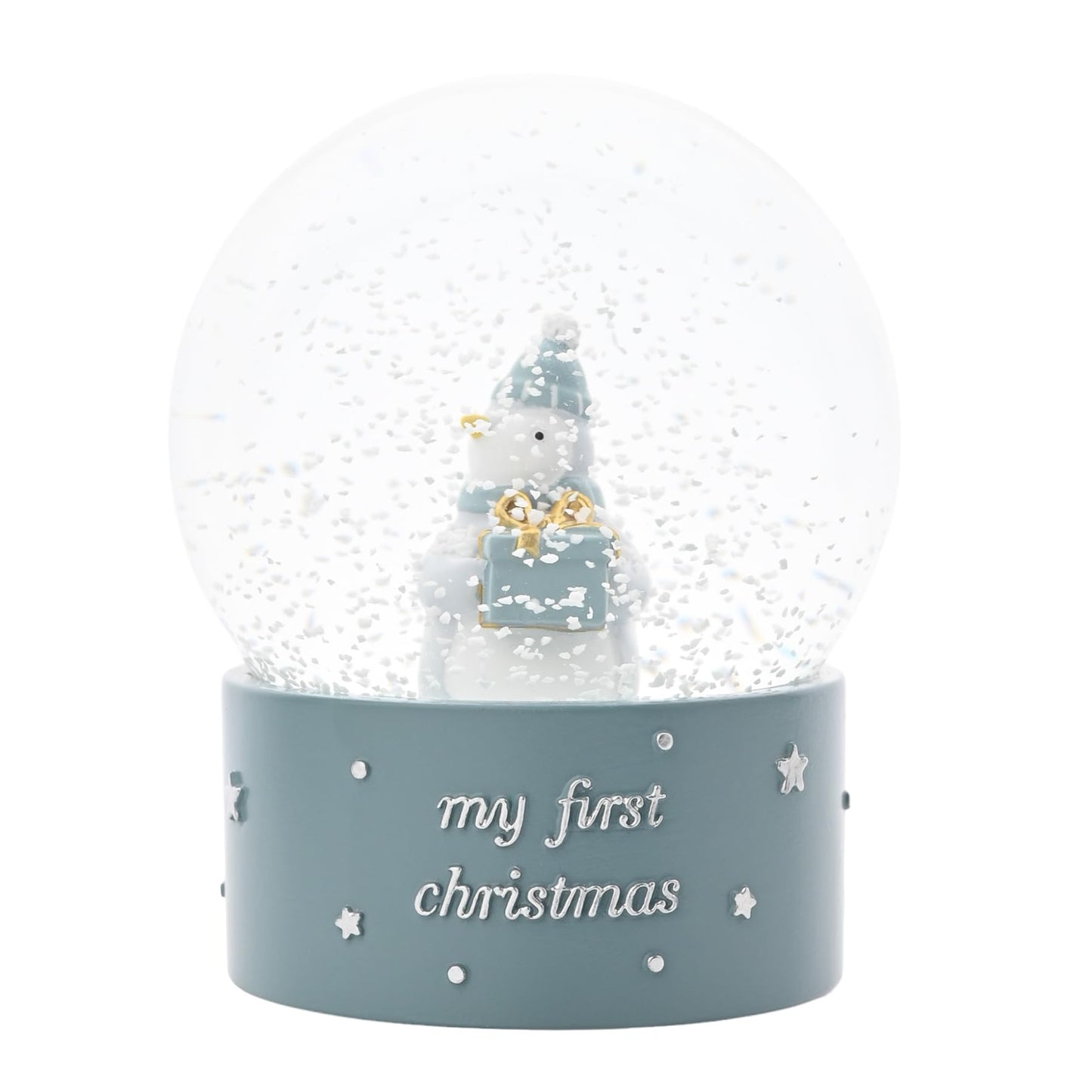 Bambino By Juliana 'My First Christmas' Penguin Water Globe - Blue. Christmas/Xmas Gifting to Celebrate New Born Children, Family & Love - Present to New Born, Baby Shower or Christening.