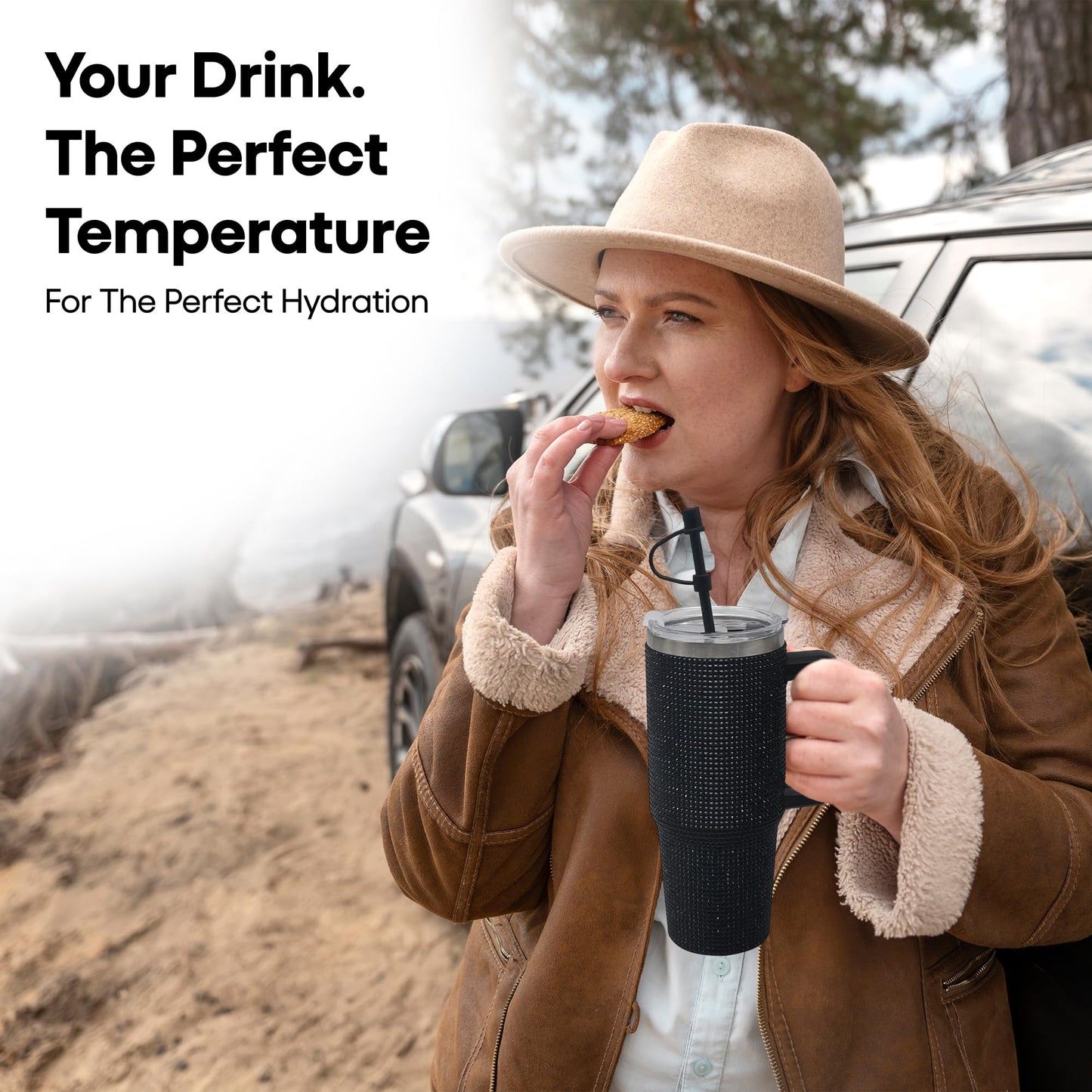 Lesser & Pavey Thirsteez Black Diamante Drinks Cup for Hot Or Cold Drinks | Large Thermal Travel Mug with Lid & Straw for Office, Gym, Home Or Travel | Insulated Tumbler Coffee Cups for Daily Use