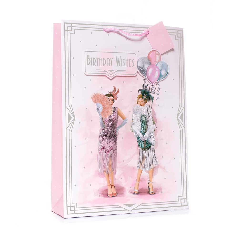 Art Deco - Foiled Ex-Large Birthday Gift Bag & Tag - Decoupage Detail
