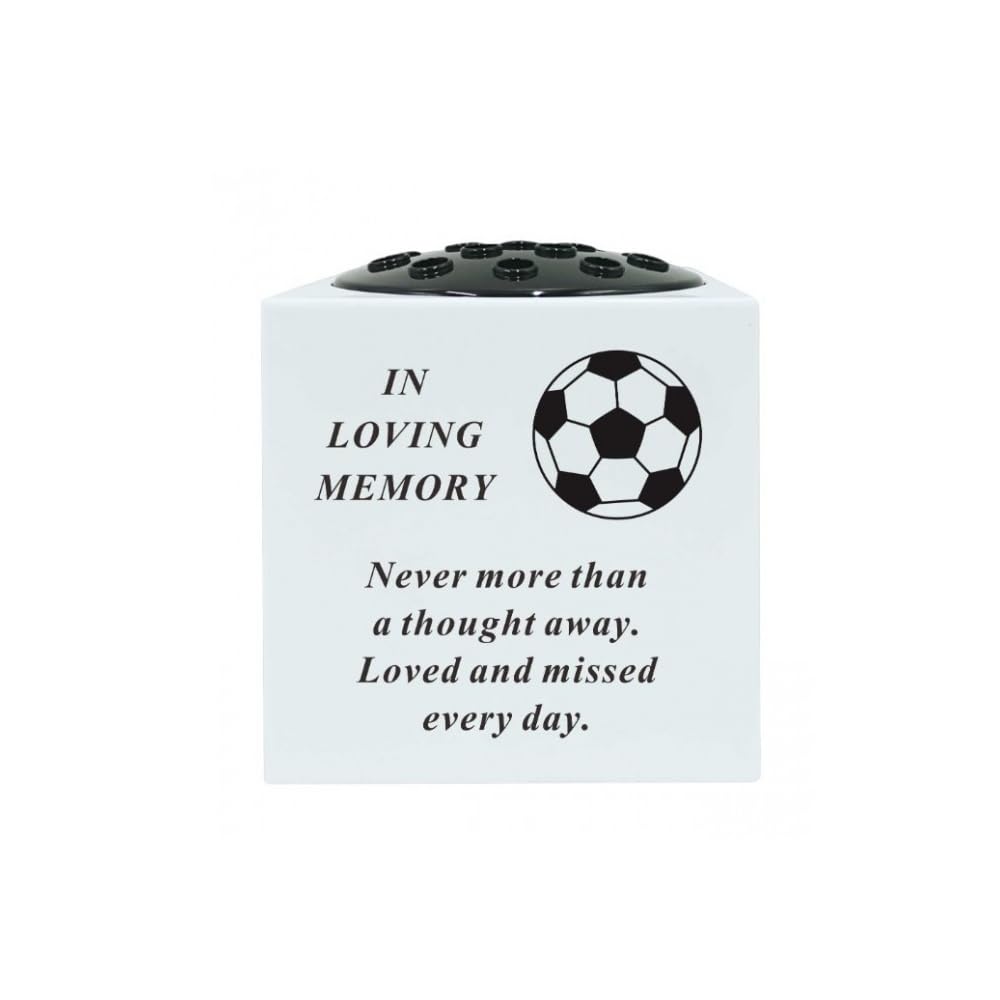 Memorial Black and White Plastic Football Rose Bowl Vase Pot with Black Lid David Fischhoff