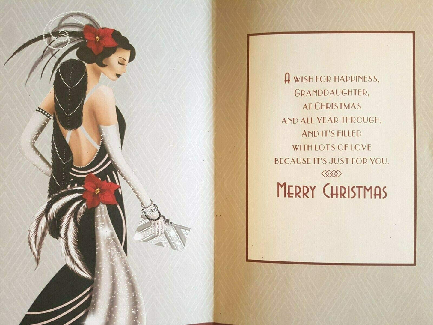 Art Deco - Wonderful Granddaughter - Glittered Christmas Card
