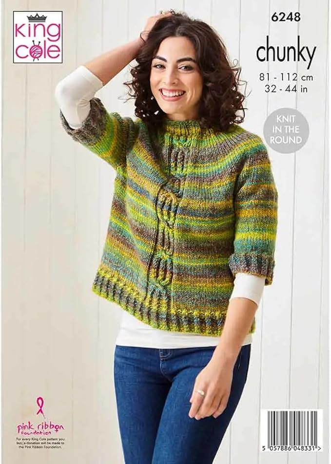 King Cole Ladies Chunky Knitting Pattern Womens Knit in The Round Sweater (6248)