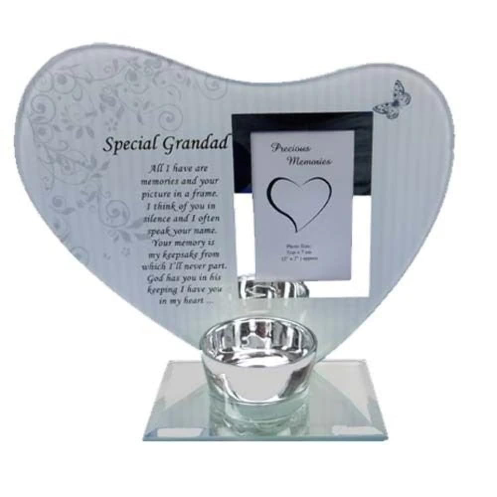 David Fischhoff special grandad heart plaque & t-light holder glass