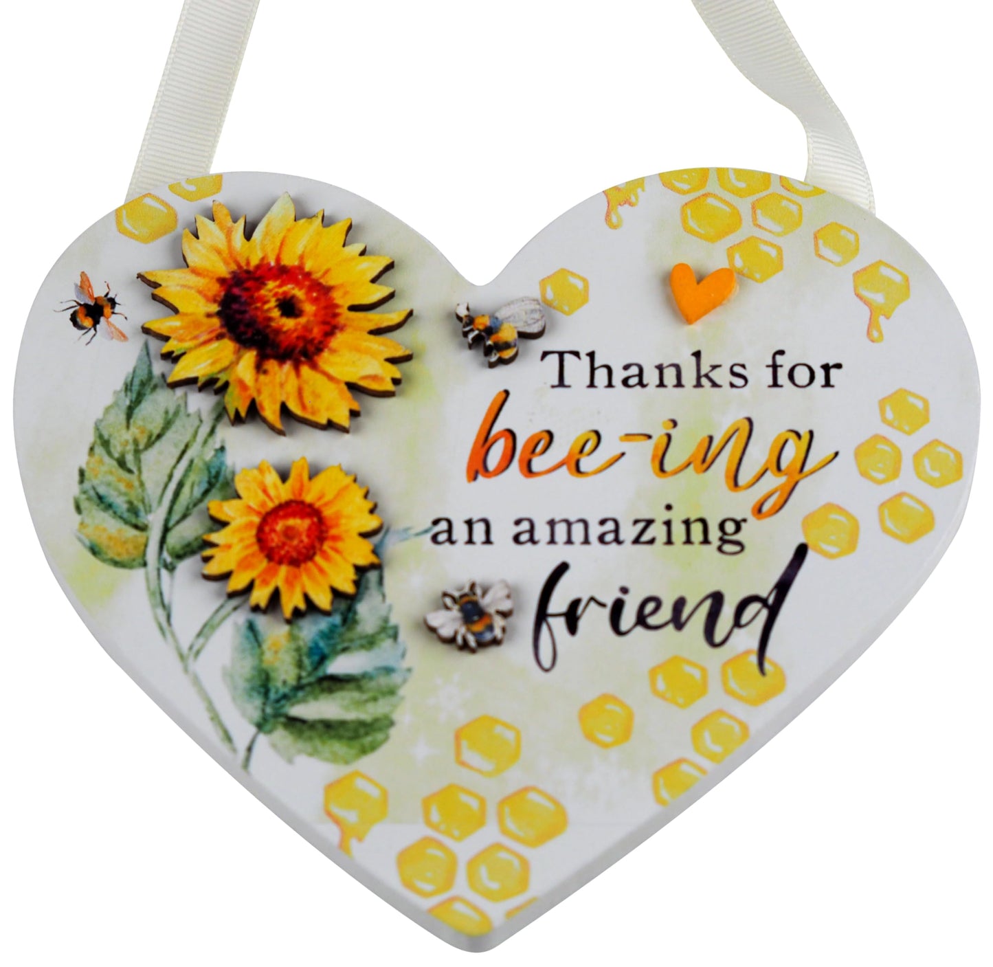 Amazing Friend Bumble Bee Heart Quote Wall Hanging Plaque - With Sunflowers