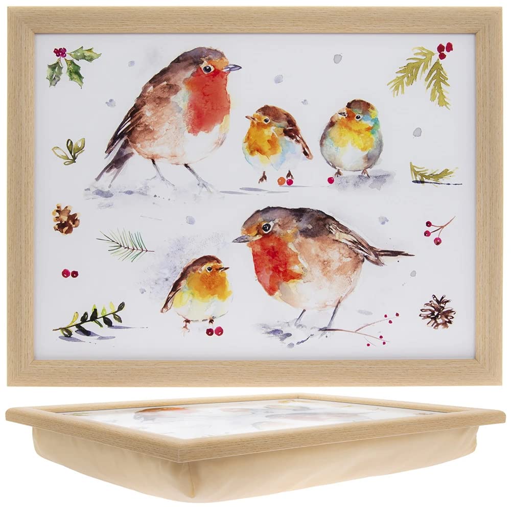 The Leonardo Collection LP52118 Macneil Christmas Winter Robins Cushioned Lap Tray, 44x34x6cm