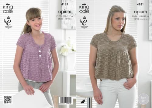 King Cole Ladies Frilled Top & Cardigan Opium Knitting Pattern 4181