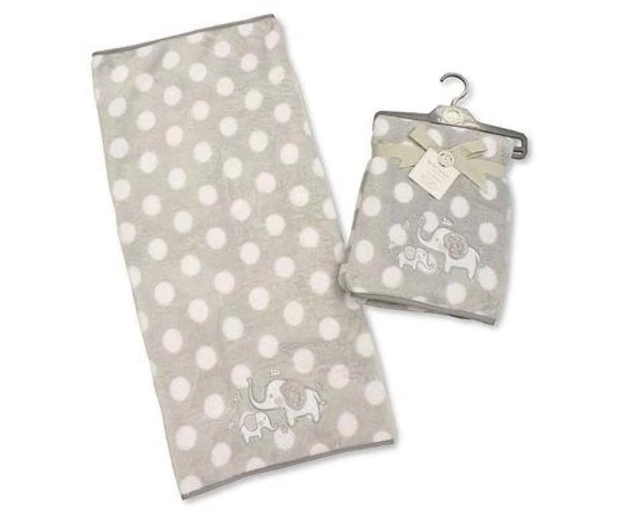 Supersoft Baby Fleece wrap - grey Elephant/white polka