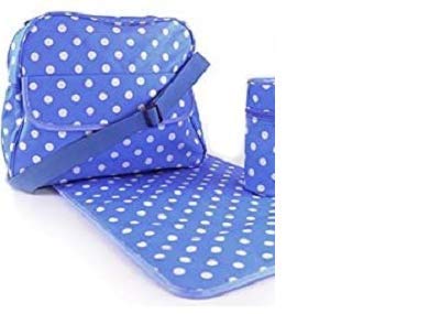 Blue Dotty Baby Changing Bag with Changing Mat and Bottle Bag Oilcloth