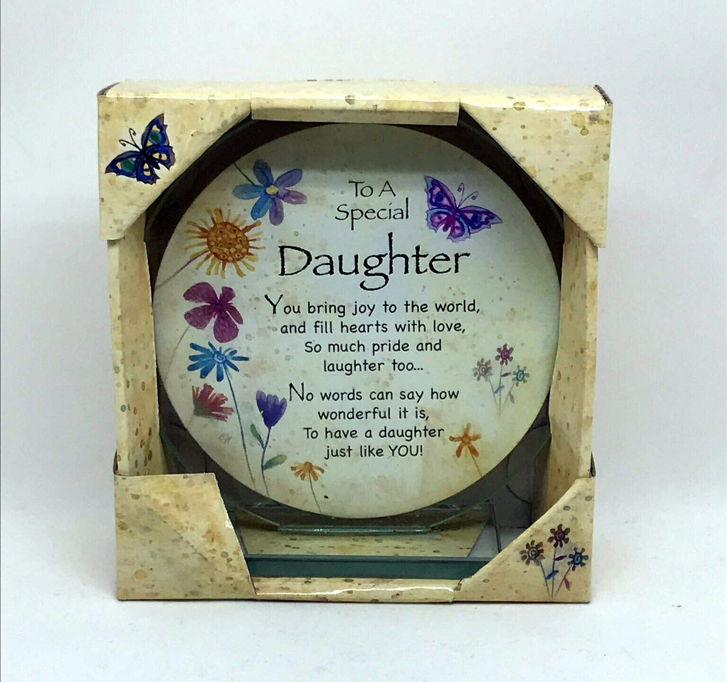 daughter Poetic Message Round Glass Plaque Sentiment Gifts