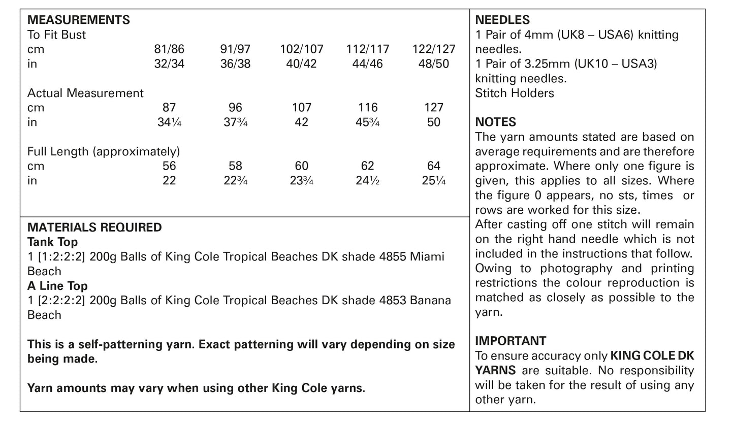 King Cole Tropical Beaches DK Knitting Pattern Tops 5888
