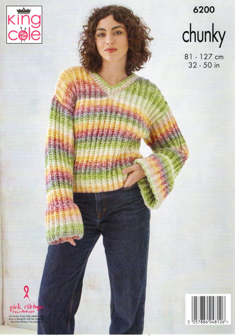King Cole Chunky Knitting Pattern - 6200 Ladies Cardigan & Sweater (2 Designs)