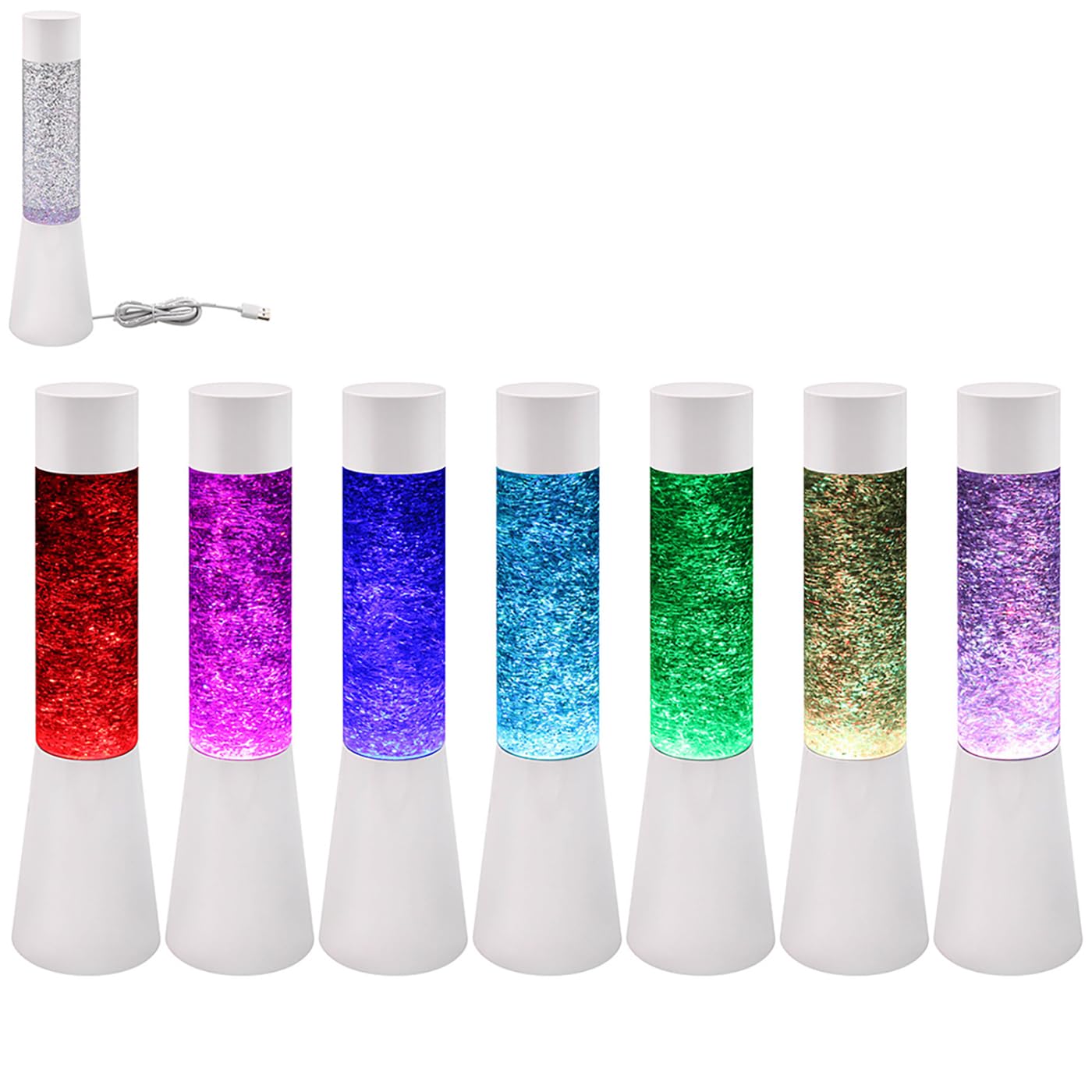 Lesser & Pavey Tall Multicoloured Changing Colour Light Up Glitter Lamp - Gold, Silver, Pink, Black or White (White)