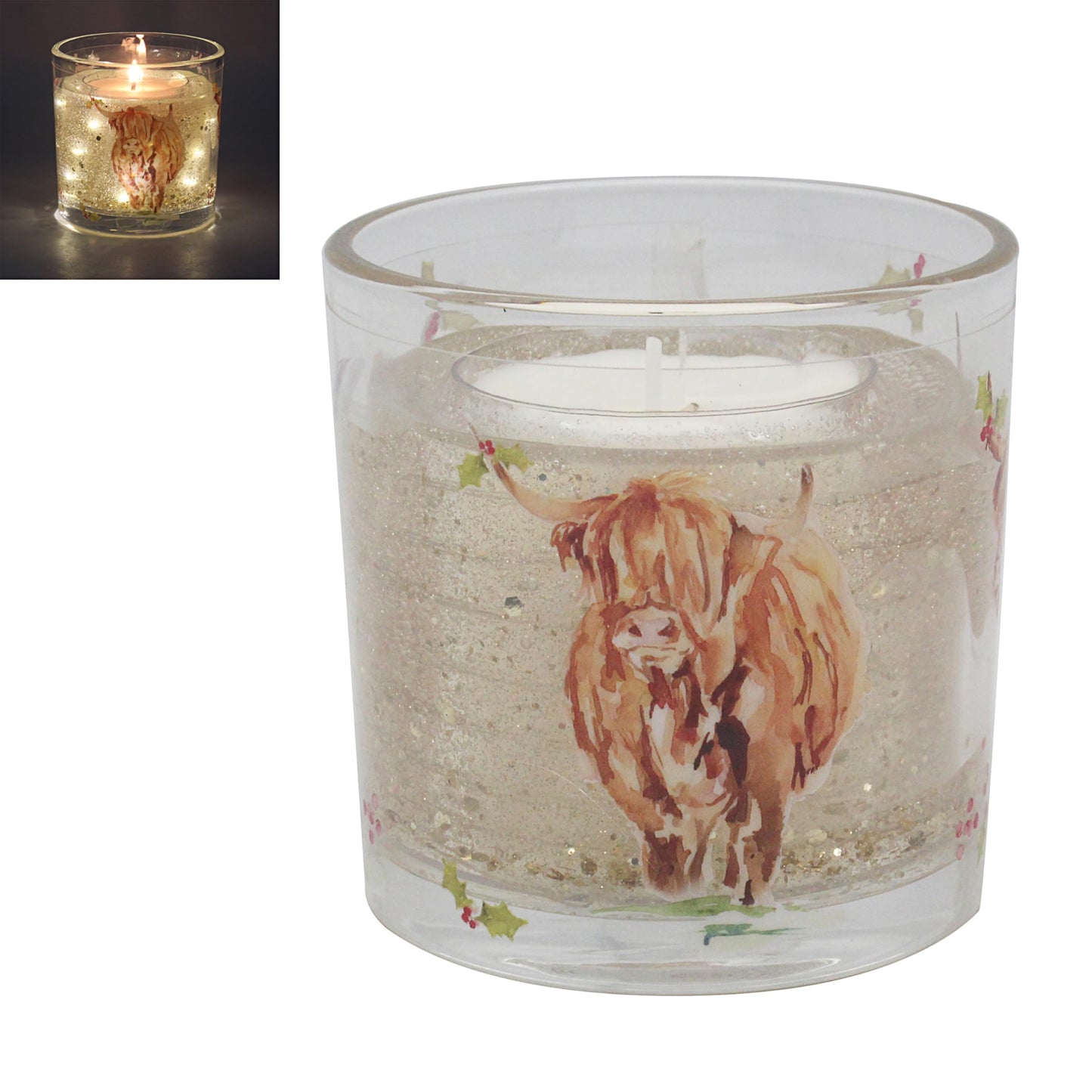 The Leonardo Collection Christmas Highland Cow LED Gel Candle Jennifer Rose Gallery for Home & Decor | Long Burning Candles for Relaxation & Air Freshner | Large Scented Candles Gifts for Women & Men