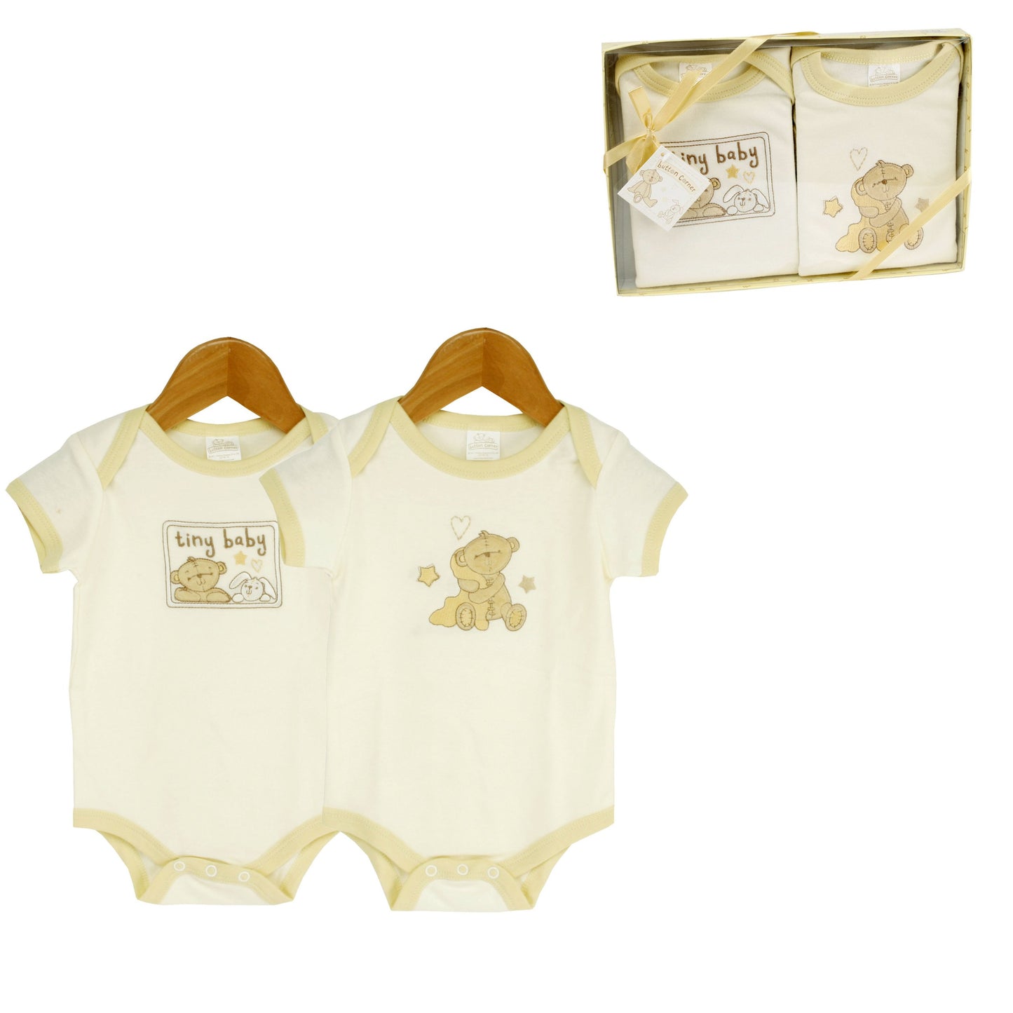 Cute Button Corner Set of 2 Short Sleeved Babygrows 0-3 months in gift box