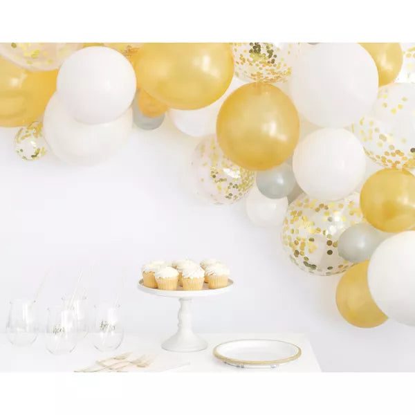 Balloon Arch Kit - Gold, Silver & White - Kit Includes 40 Balloons