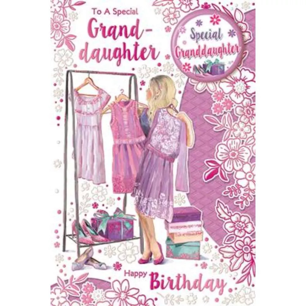 to a special grandaughter on your birthday card with badge