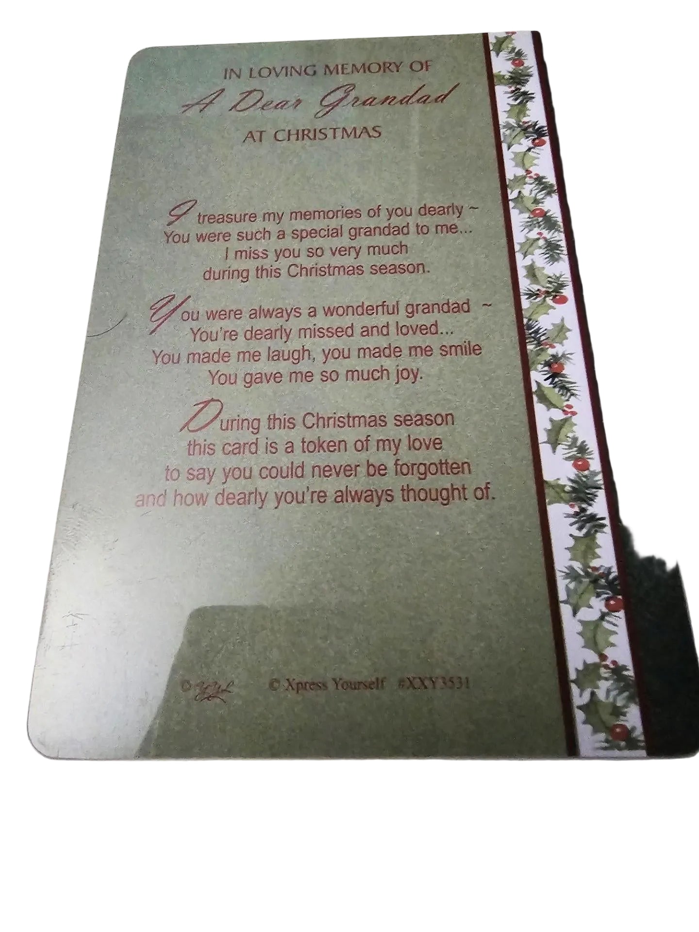 in loving memory of a dear grandad at christmas graveside card