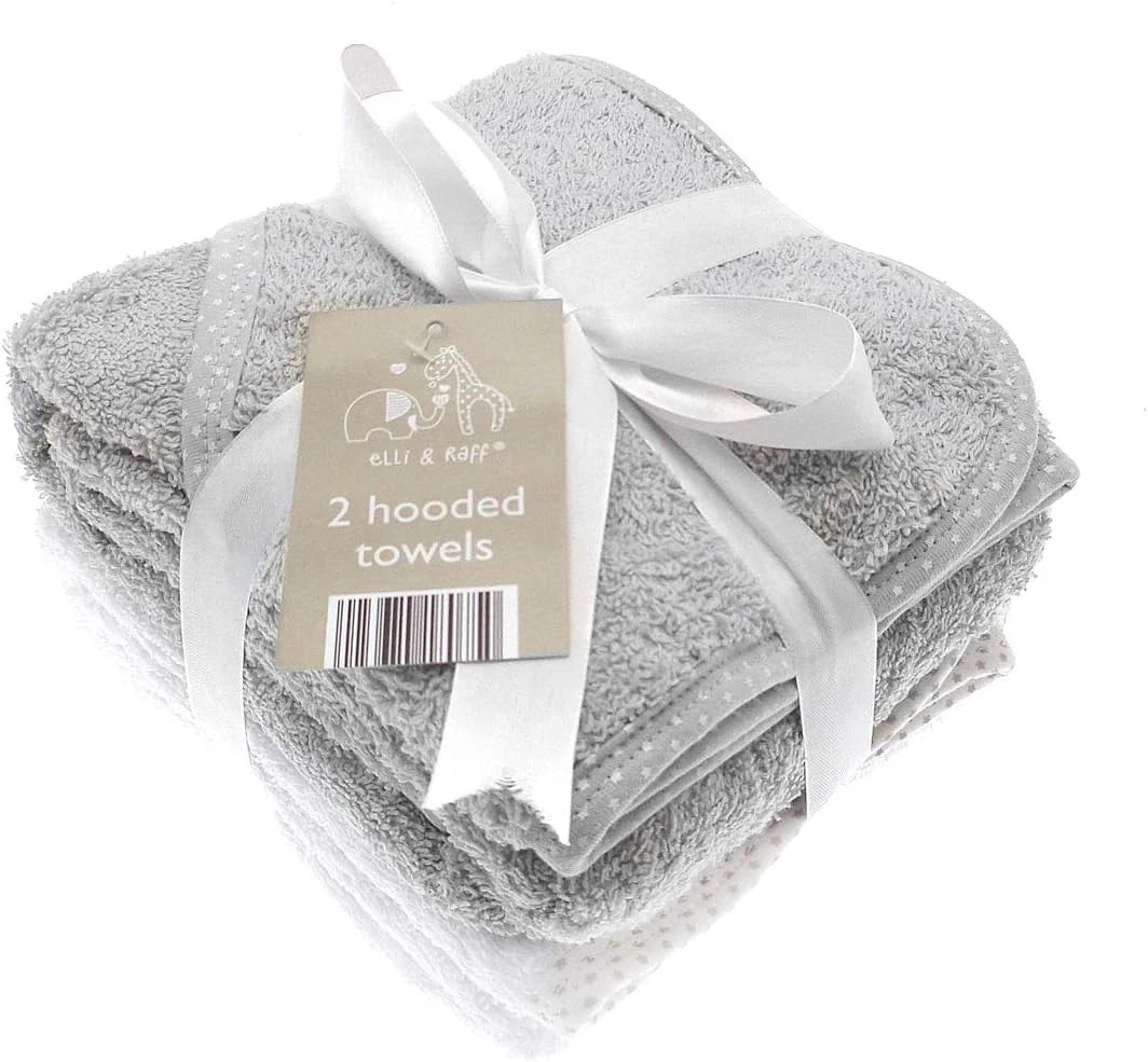 Elli & Raff 2 Pack Baby Hooded Towels- grey white