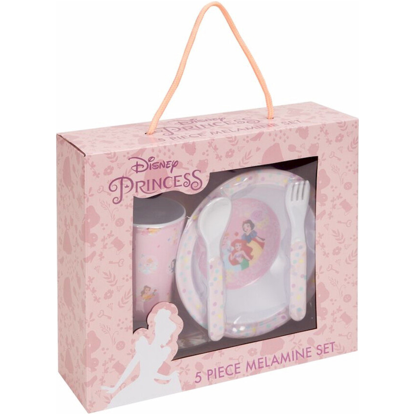 Widdop Disney Princess Ariel Snow White Cinderella 5 Piece Boxed Melamine Children's Breakfast Dining Set DI606