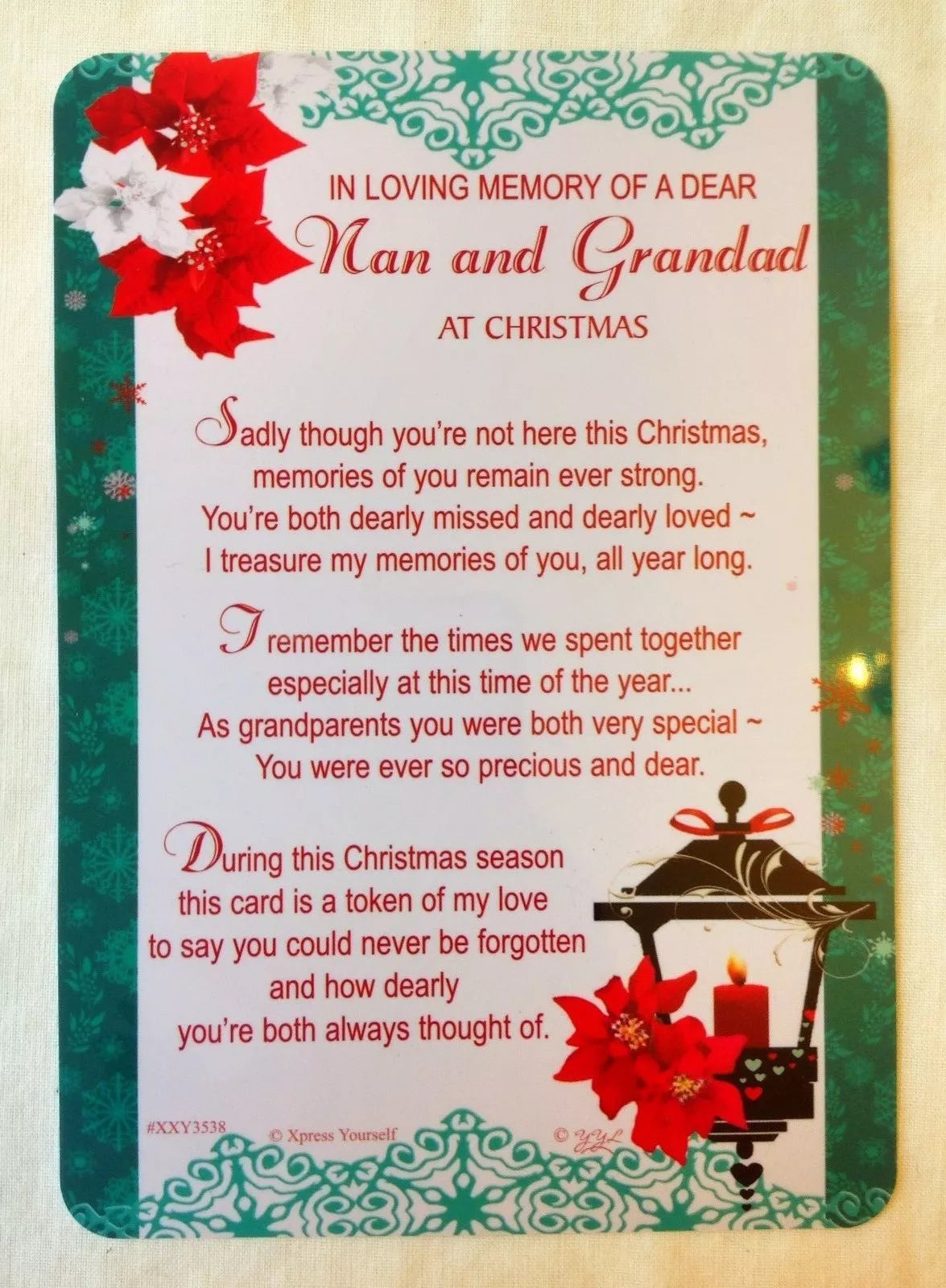 in loving memory of a dear nan and grandad at christmas graveside card