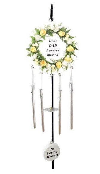 dear Dad Cream Rose Memorial Wind Chime Hanging Crook Tribute Plaque Graveside Ornament