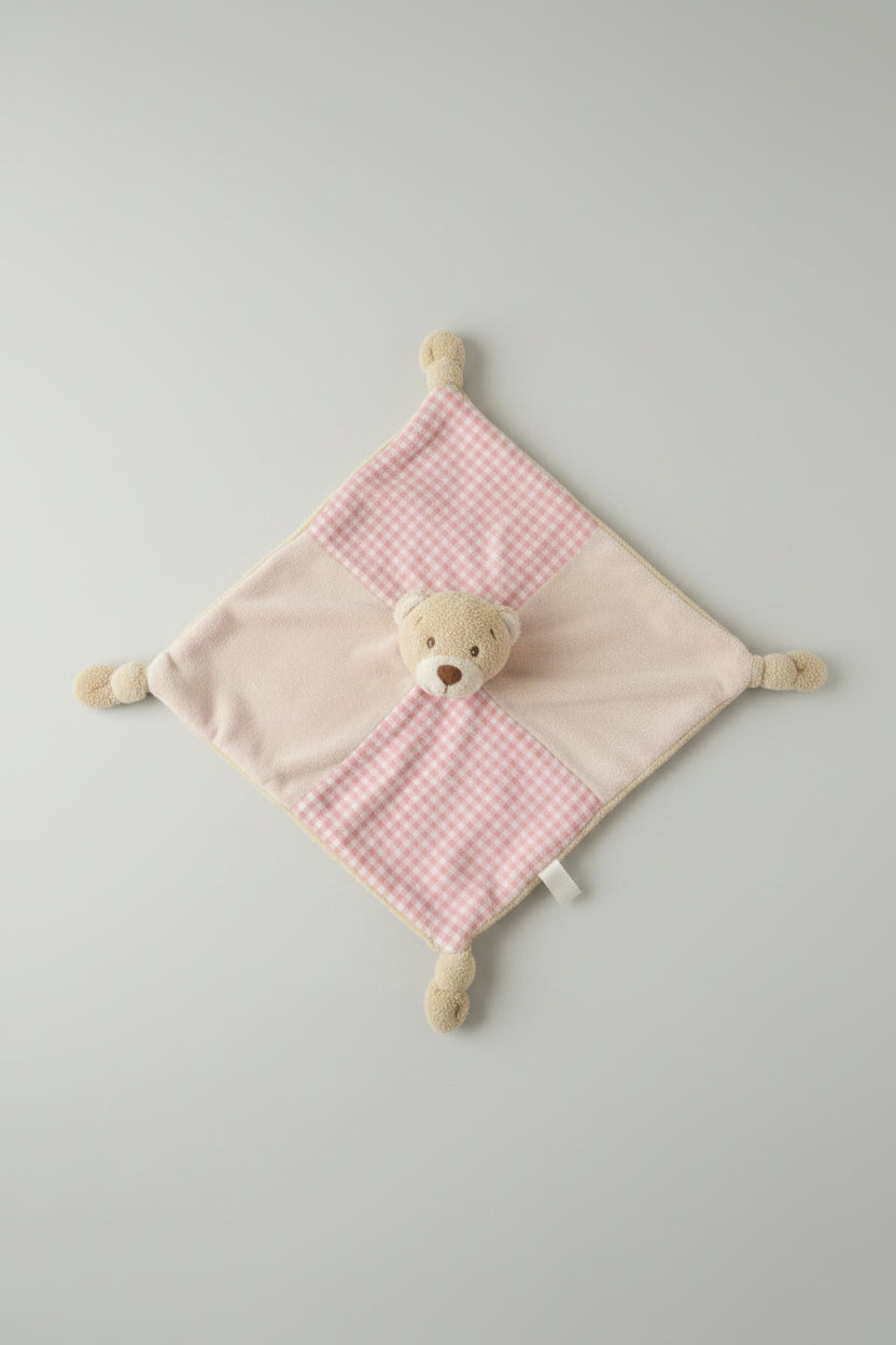 Keel Toys Pink Gingham Teddy Bear Knotted Rattling Comforter Blanket Soft Toy