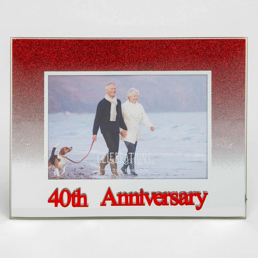 Celebrations Ruby 40th Wedding Anniversary Red Glitter Glass Photo Frame