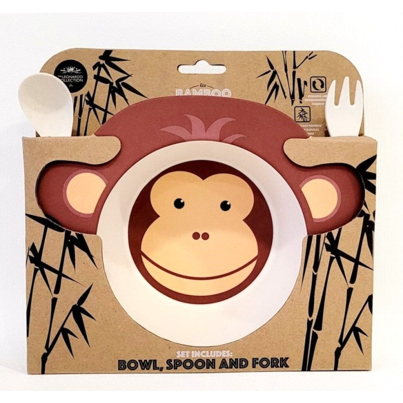 3-piece bamboo monkey dinner set