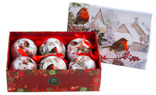 Christmas Robin Baubles in a Keepsake Box Set of 6
