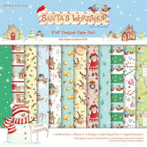 Trimcraft 8X8 Paper Pack santas workshop - hanrattycraftsgifts.co.uk