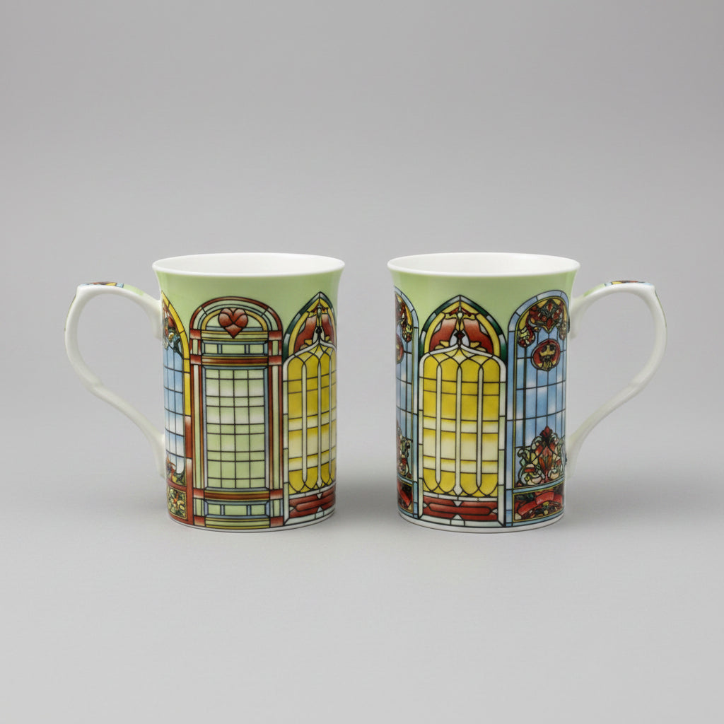 Set Of 2 China Mugs Stained Glass Windows Design (LP92365) - hanrattycraftsgifts.co.uk