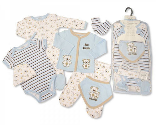 7 Piece Baby Boys Layette Clothing Gift Set Little Teddy Bear by Nursery Time - hanrattycraftsgifts.co.uk