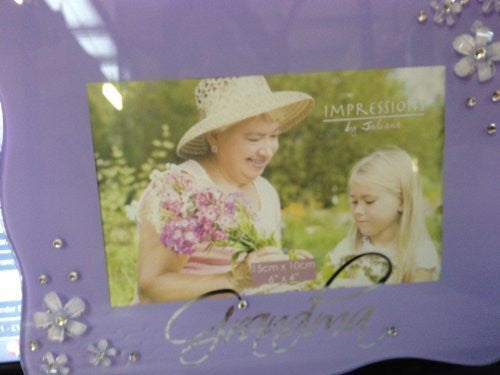 Juliana Glass Frame with Flower Crystals Grandma 6"x4" Lilac - hanrattycraftsgifts.co.uk