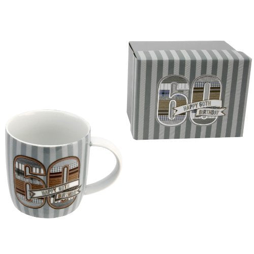 Denim Design Boxed 60th Birthday Mug - hanrattycraftsgifts.co.uk