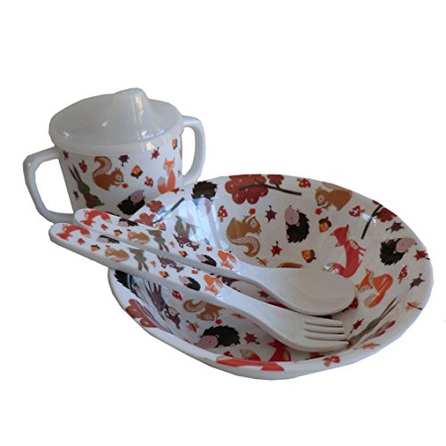 Powell Craft woodland creaturesmelamine feeding set - hanrattycraftsgifts.co.uk