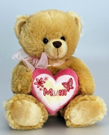 Mother's Day Gift 7" (18cm) Brown Teddy holding Pink "Mum" Lettering - hanrattycraftsgifts.co.uk