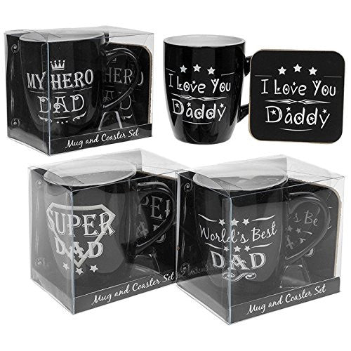 Worlds Best Dad Mug & Coaster Set 4 variants one supplied from stock - hanrattycraftsgifts.co.uk