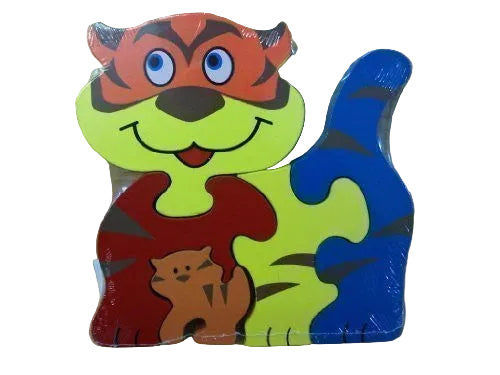 Childrens Kids Wooden Zoo Shape Puzzle Jigsaw Tiger & Baby - hanrattycraftsgifts.co.uk