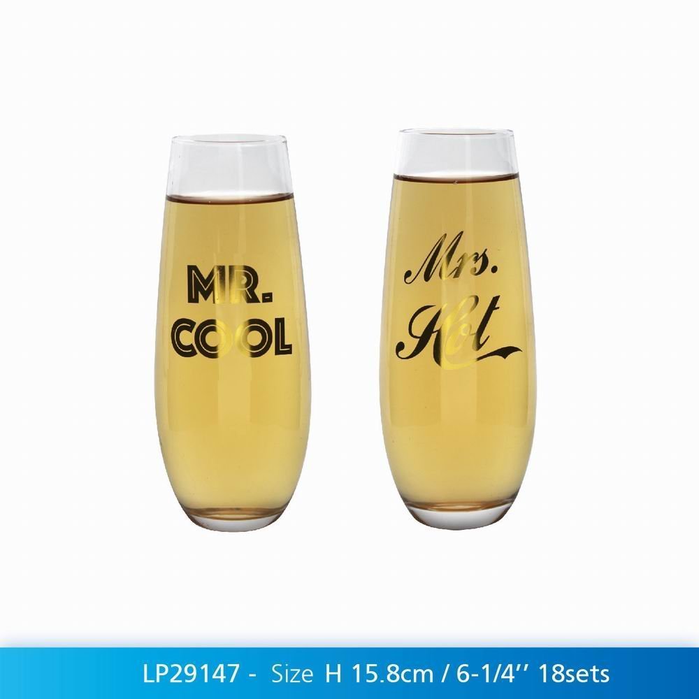 Lesser & Pavey Gold Mr Cool And Mrs Hot Stemless Flutes, Transparent, Set Of 2 - hanrattycraftsgifts.co.uk