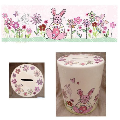 Pink Bunny Ceramic Moneybox - hanrattycraftsgifts.co.uk