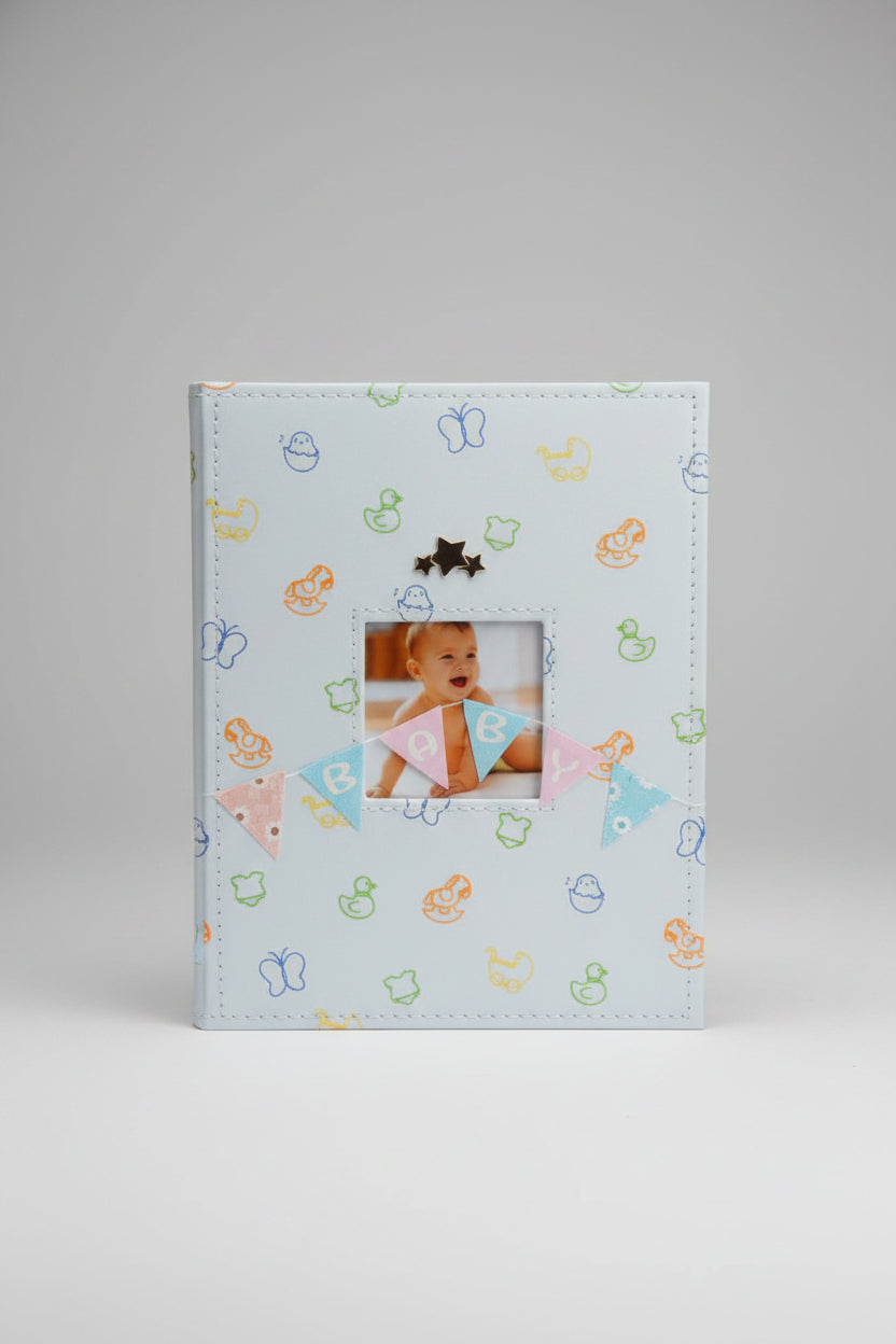 baby photo album white and baby bunting on front - hanrattycraftsgifts.co.uk
