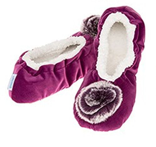 Luxury Purple Velvet Pom-Pom Snoozies Ballet Slippers - Ladies LARGE UK 6-7 - hanrattycraftsgifts.co.uk