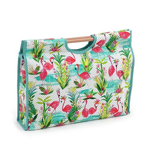 Hobby Gift 'Flamingos' Craft bag con manico in legno 11 x 42 x 30 cm (D/W/h) - hanrattycraftsgifts.co.uk
