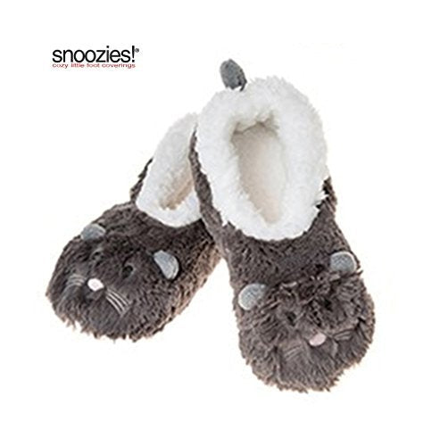 Childrens Animal Soft Sherpa Fleece Fluffy Slippers ( UK MEDIUM, GREY MOUSE) - hanrattycraftsgifts.co.uk