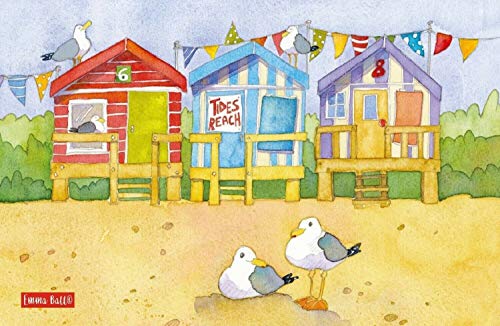 Emma Ball "A Day at the Seaside, Pure cotton tea towel. Printed in the UK. - hanrattycraftsgifts.co.uk