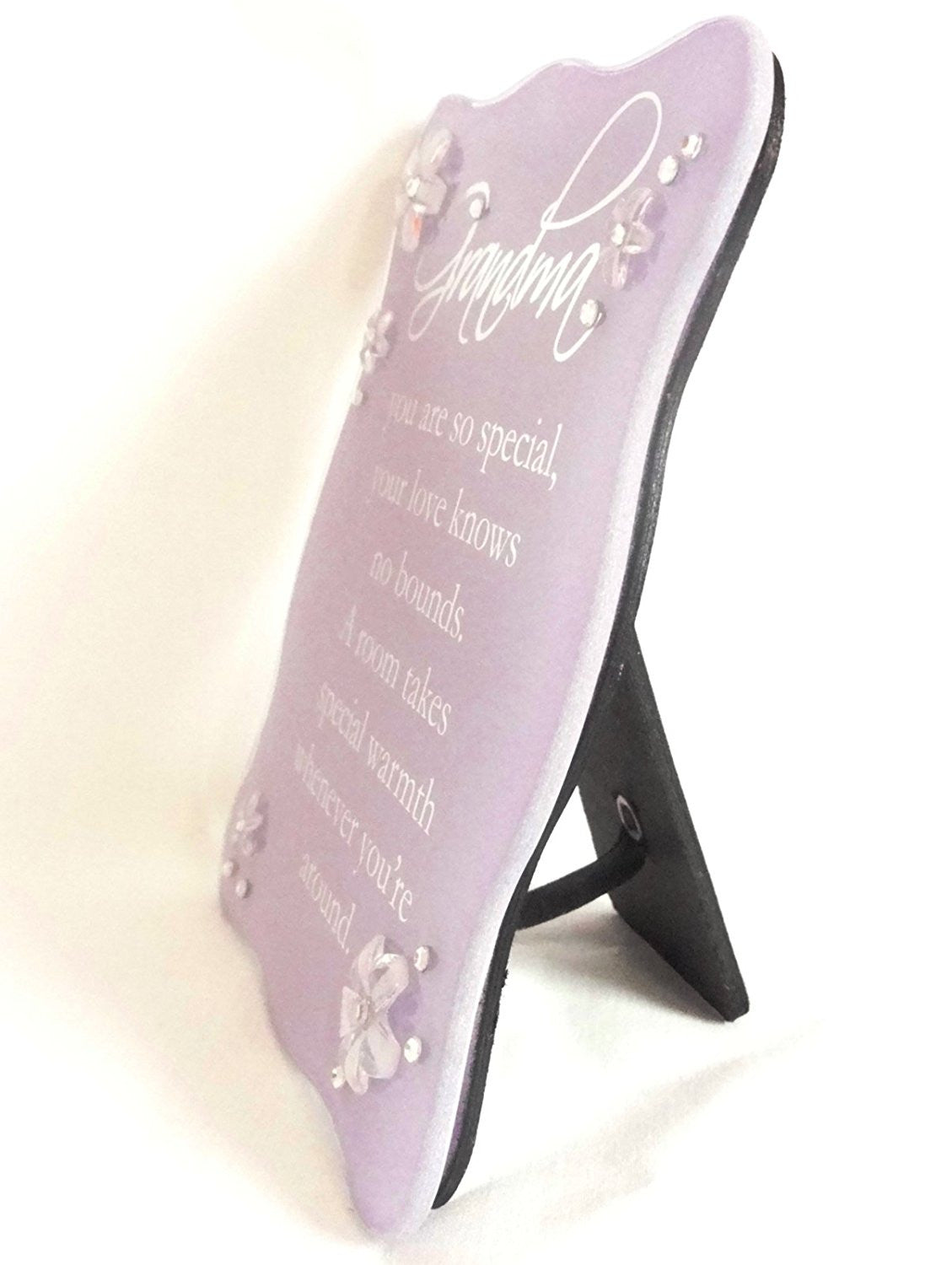 Juliana Glass Curved Edge Plaque & Flowers Lilac - Grandma - hanrattycraftsgifts.co.uk