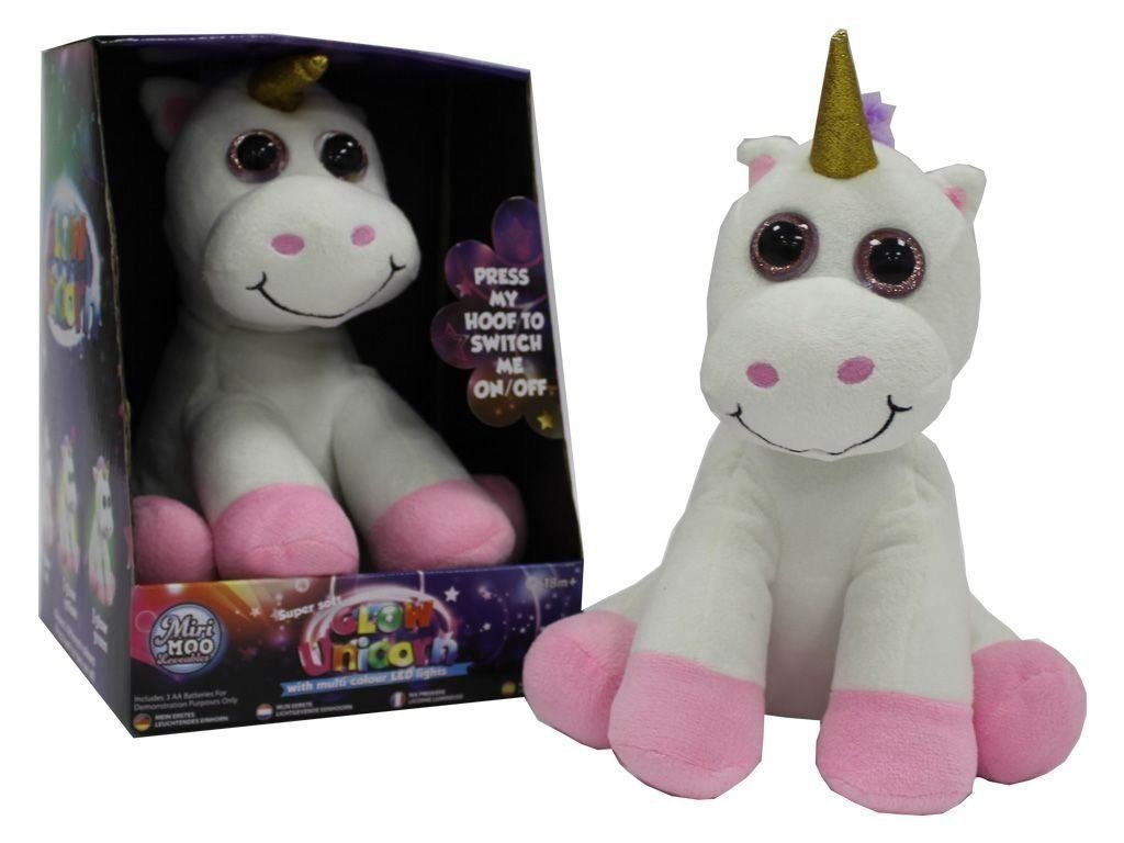 Miri Moo Super Soft Glow Unicorn Teddy Multi Colour Changing Nightlight LED - hanrattycraftsgifts.co.uk