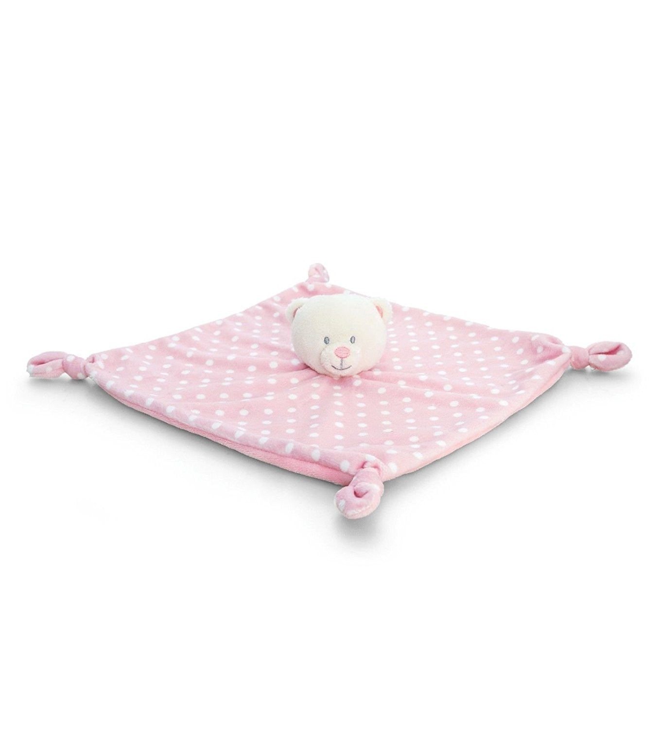 PINK & WHITE SPOTTY Baby's First Comforter Blanket Teddy Bear Gift by Keel Toys - hanrattycraftsgifts.co.uk