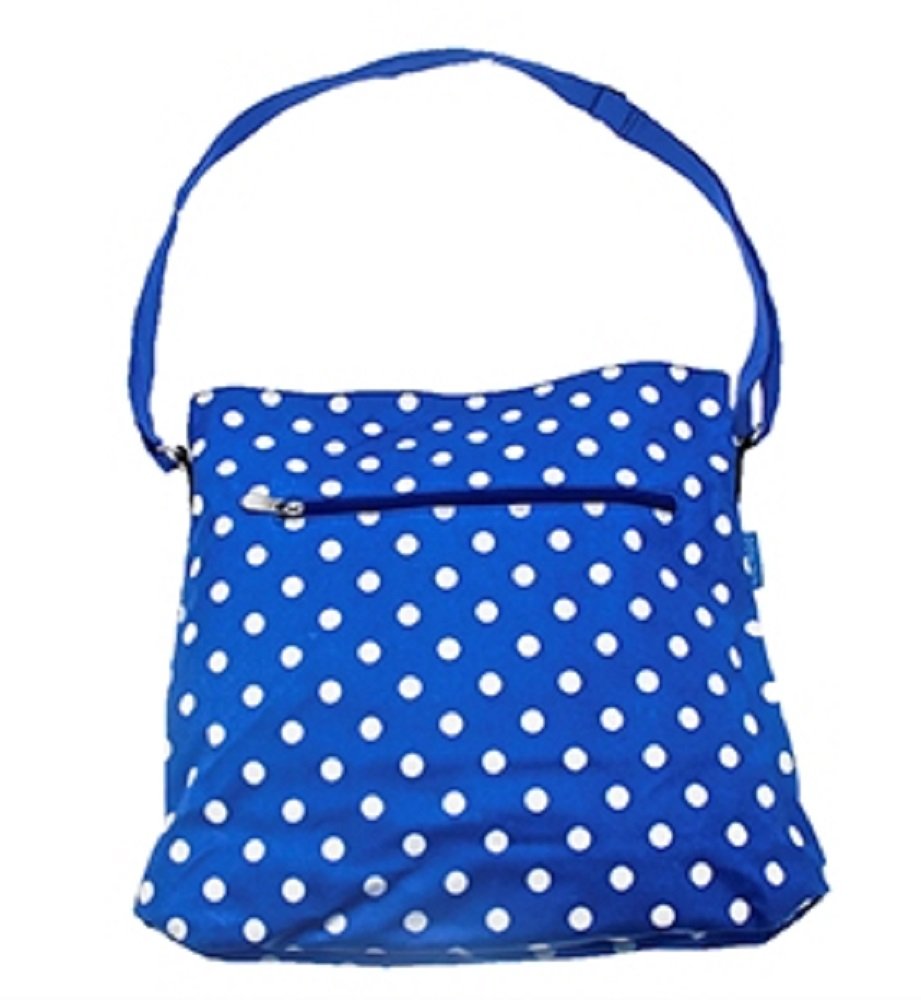 Dotty print long handled Extra Large Crossover Bag in a Matt Finish Oilcloth. - hanrattycraftsgifts.co.uk